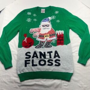 Santa Floss Ugly Christmas Sweater XL Green‎ Sequin Holiday Party